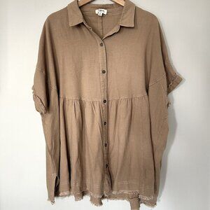 UMGEE Linen Blend Button Down Flowy Boho Blouse Medium